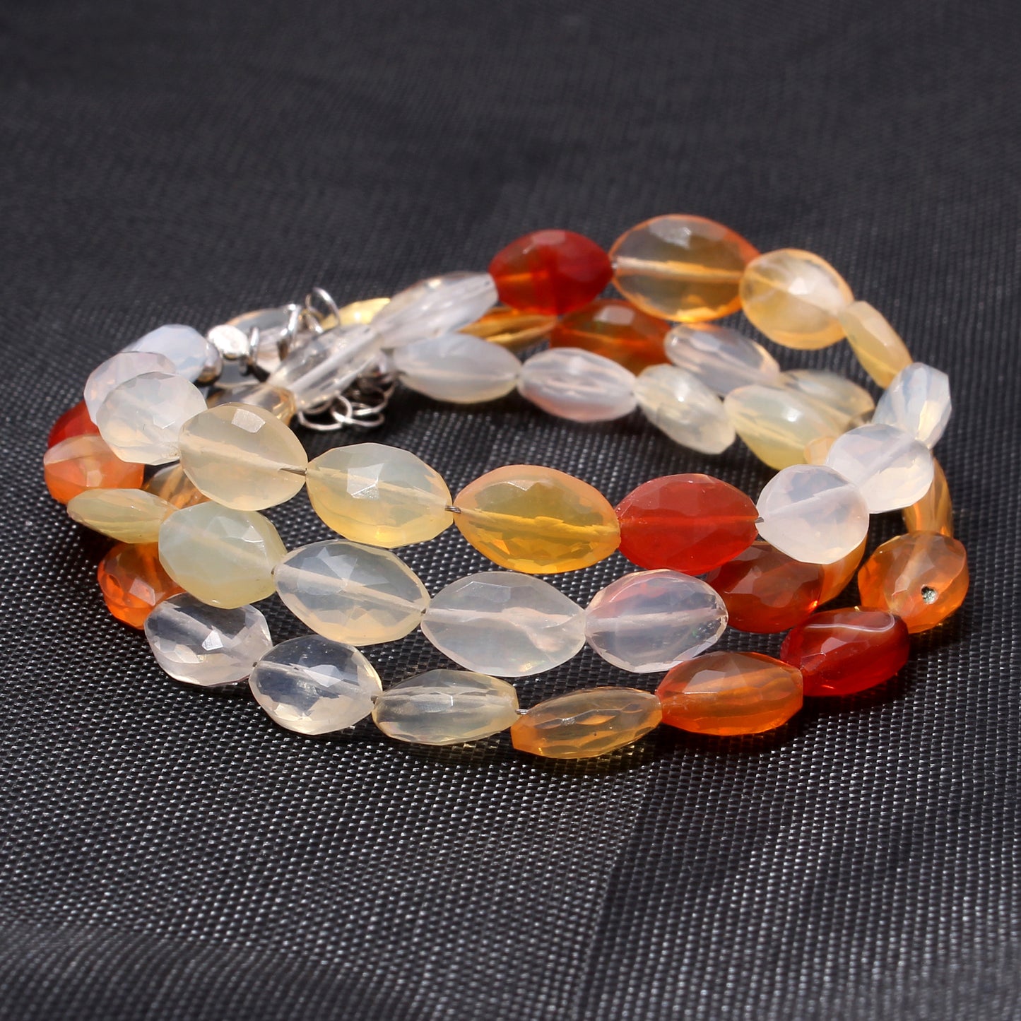 Mexican Fire Opal Faceted Gemstone Necklace, Oval Beaded Necklace