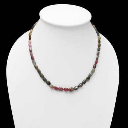 Multi Sapphire Oval Beaded Necklace with Silver Lobster Lock-Dazzling Delight