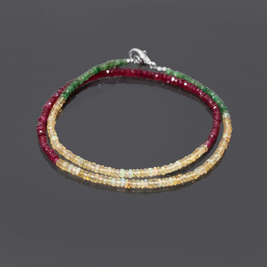 Emerald, Ruby, and Ethiopian Opal Necklace: Multi Stone Cherished Combination