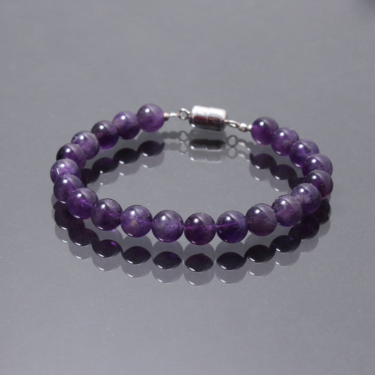 Purple amethyst smooth round beaded magnetic lock bracelet