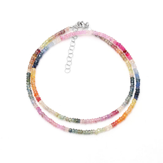 beautiful multi sapphire rondelle shape faceted cut gemstone beads studded necklace have secure sterling silver lobster lock, looks beautiful