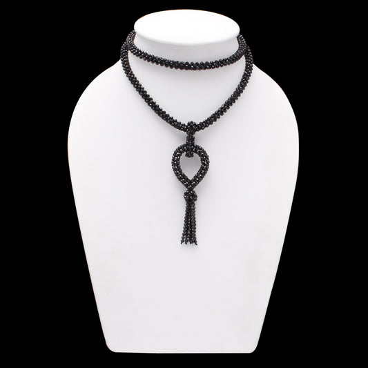 Black spinel round beaded layered necklace