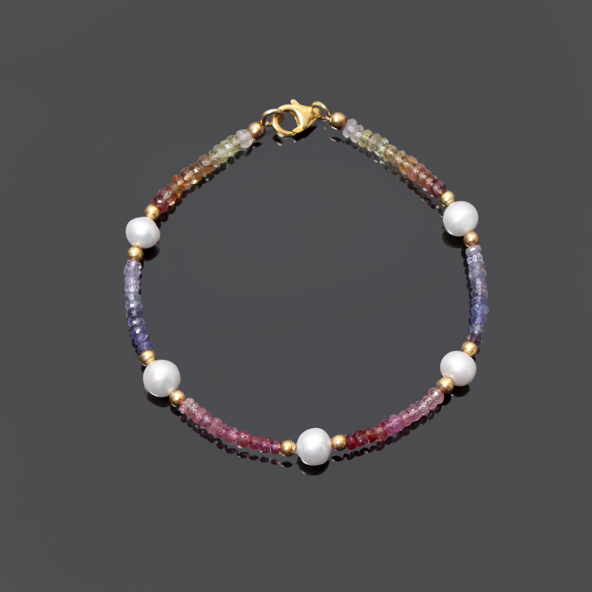 Multi-Sapphire and Pearl Bracelet in 925 Sterling Silver Handcrafted with Love