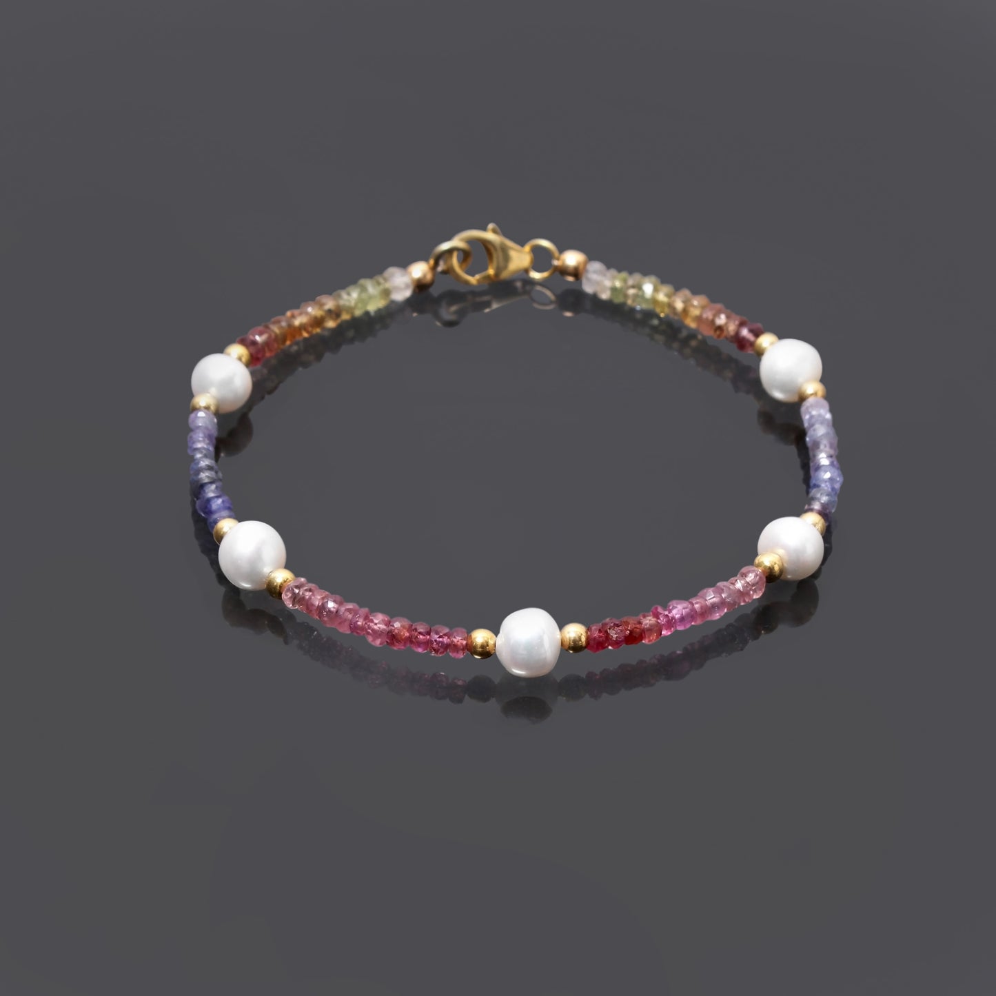 Multi-Sapphire and Pearl Bracelet in 925 Sterling Silver | Handcrafted with Love