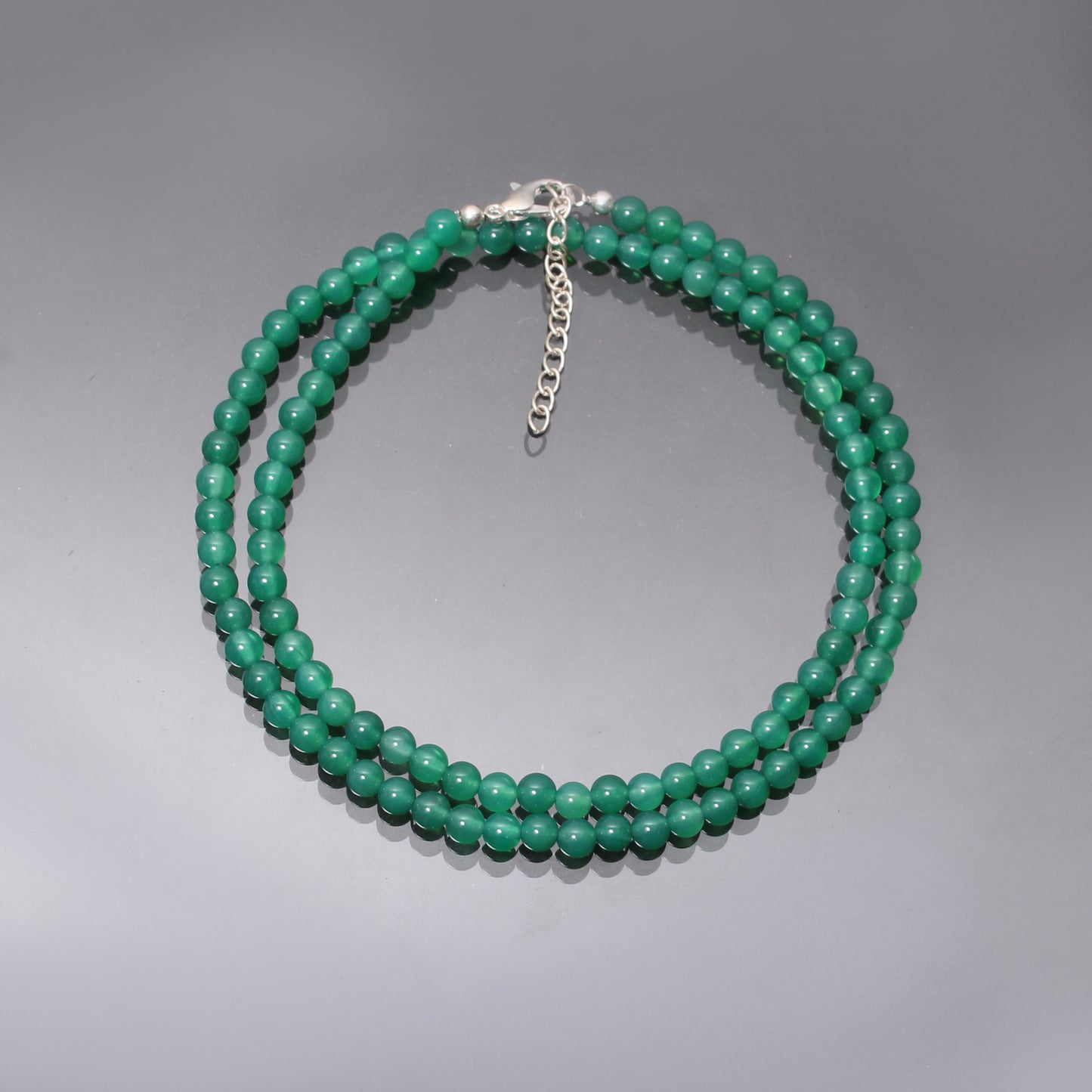 AAA++ Green Onyx Beaded Smooth Round Gemstone Jewelry Necklace