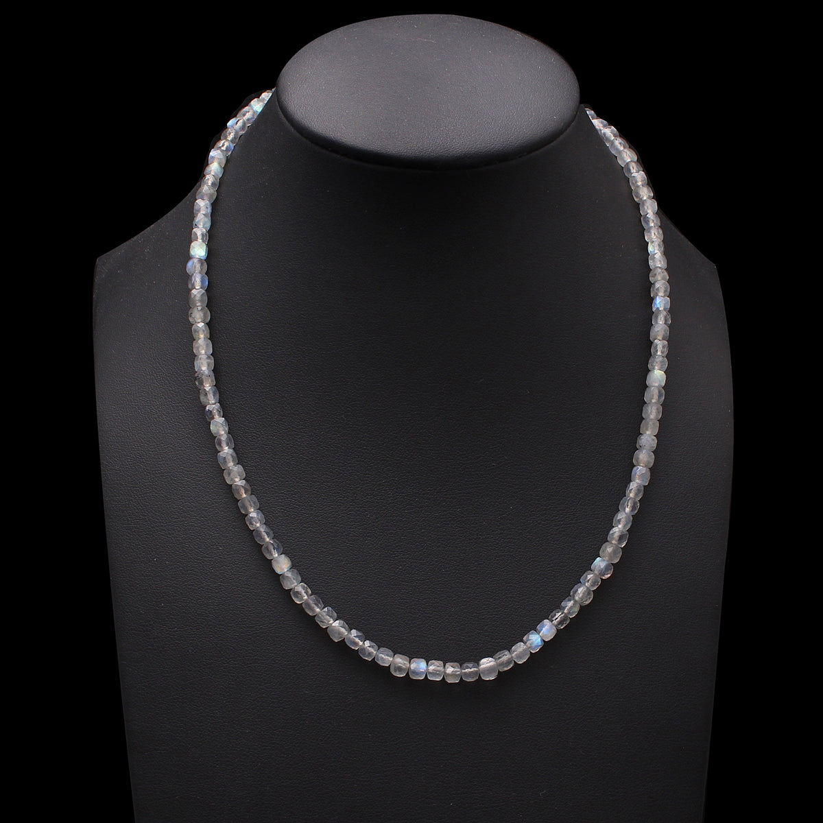 Natural Labradorite Faceted Cube Box Gemstone Necklace – Handmade Statement Jewelry
