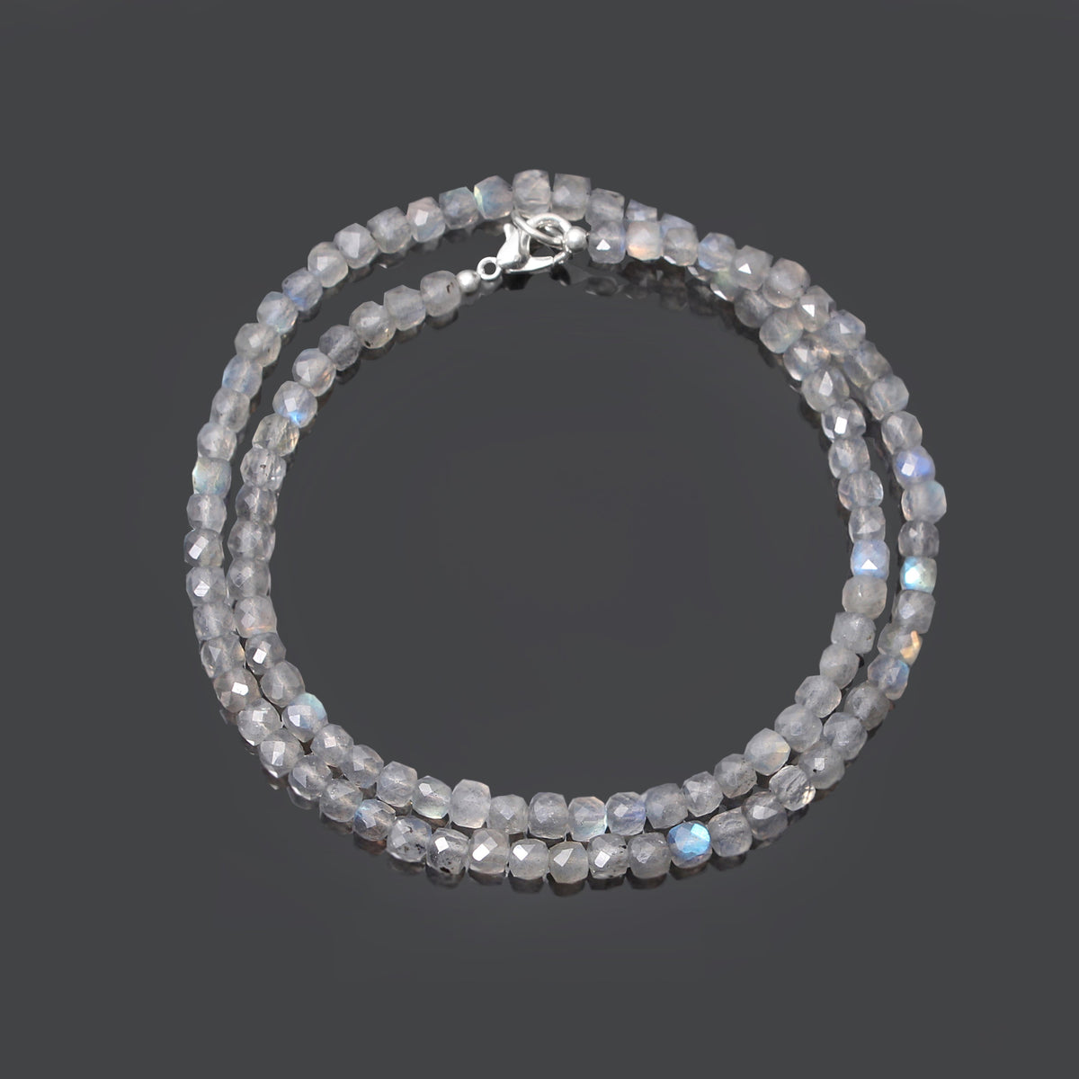 Natural Labradorite Faceted Cube Box Gemstone Necklace – Handmade Statement Jewelry