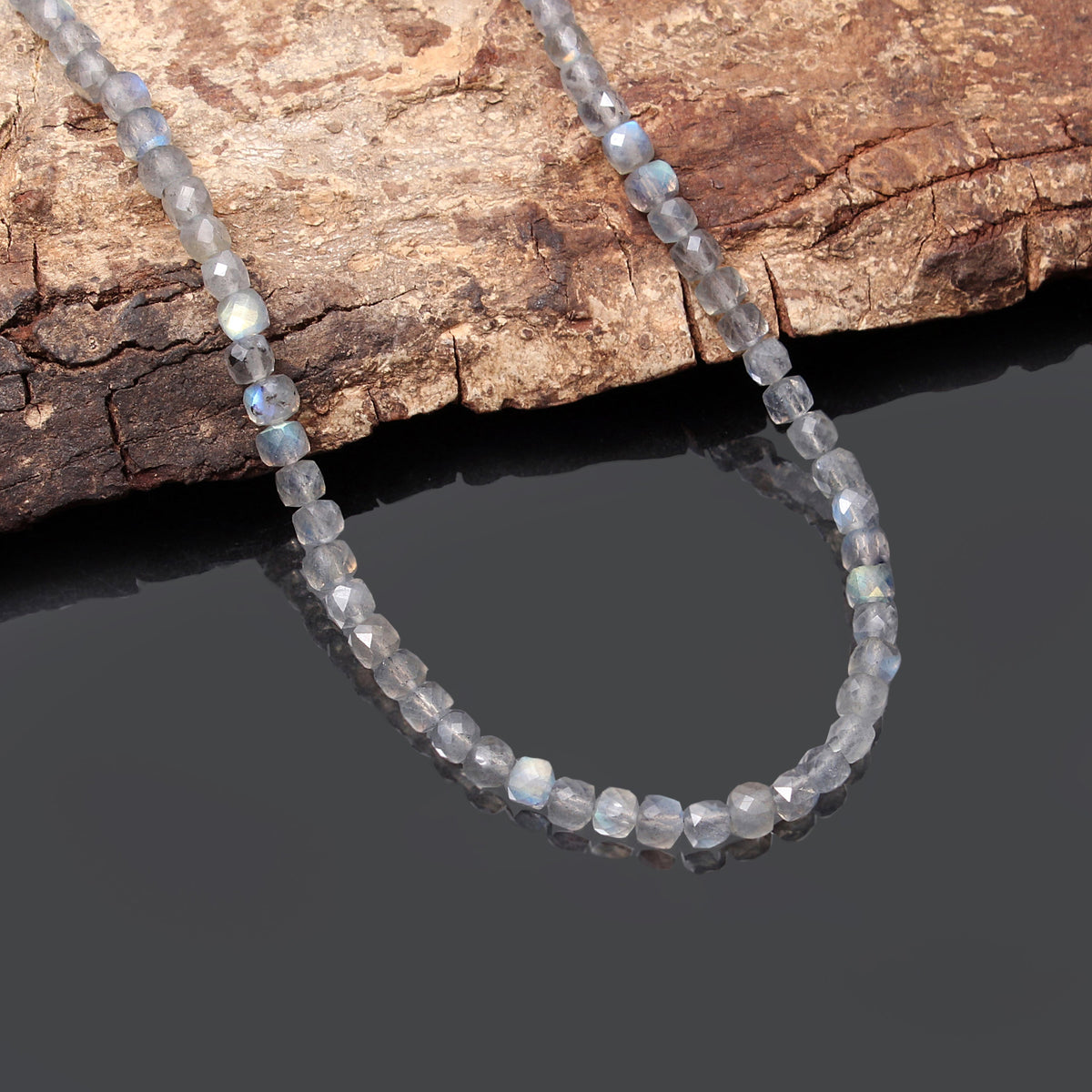Natural Labradorite Faceted Cube Box Gemstone Necklace – Handmade Statement Jewelry