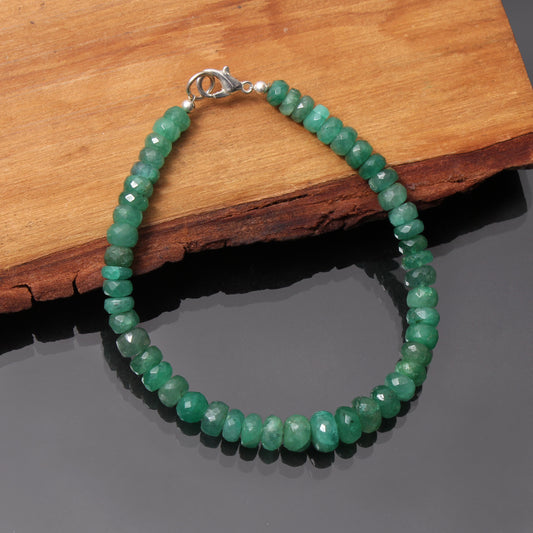 AAA+ Natural Emerald Beaded Bracelet, 5.5-8mm Emerald Faceted Rondelle Beads Bracelet, Natural Zambian Emerald Bracelet, Emerald Beaded Jewelry