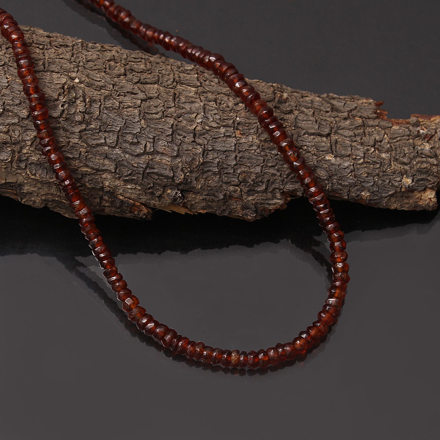 Natural Hessonite Garnet Necklace with Silver Clasp