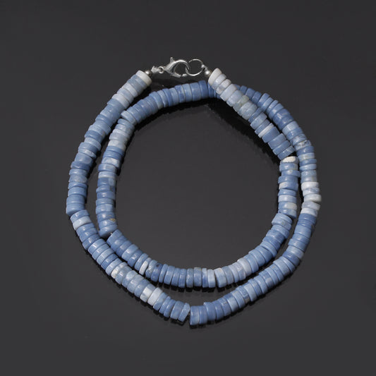 Blue Peruvian Opal Gemstone Bead Smooth Tyre Beads Necklace