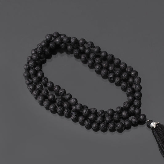 Lava Stone 108 Beads Japa Mala – Grounding & Energizing Meditation Beads