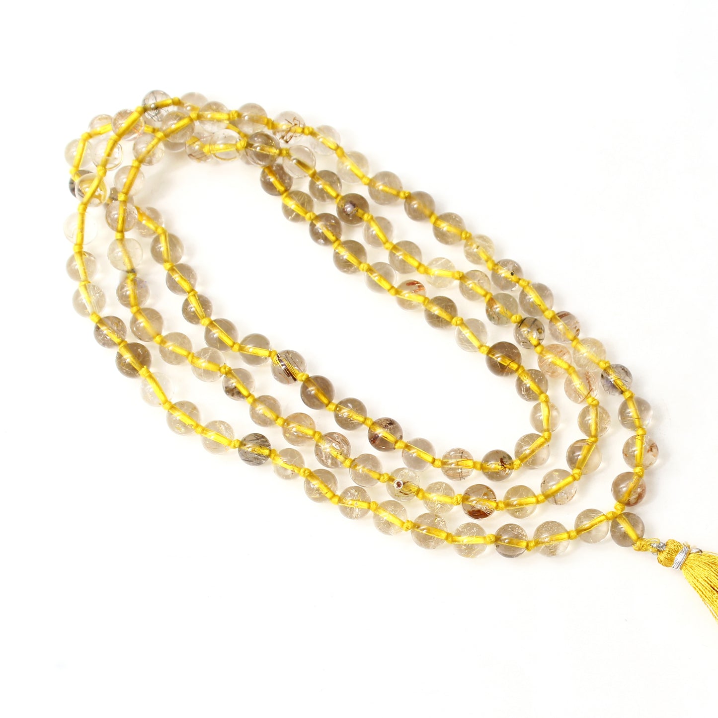 Rutile Quartz 108 Beads Japa Mala - Energizing Meditation Beads for Clarity & Focus