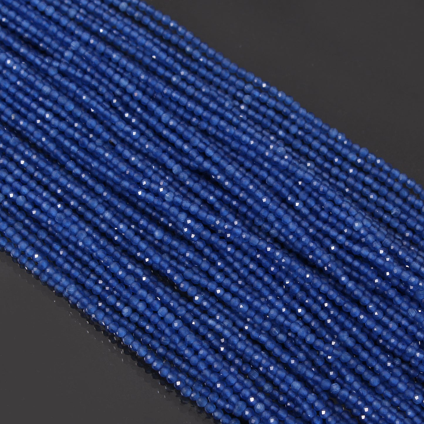 Natural Blue Chalcedony Gemstone Beads – Faceted Round Strand (12.5")