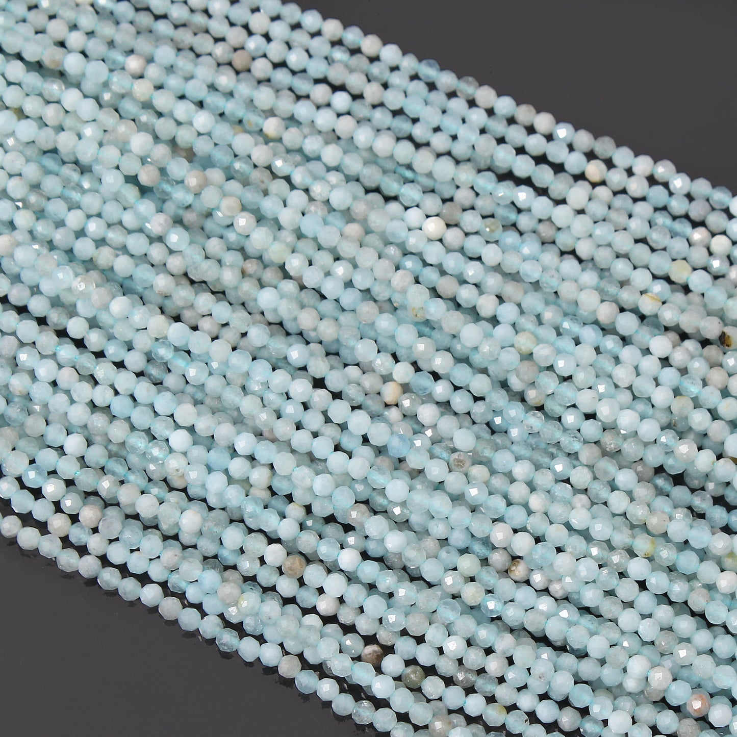 Natural Aquamarine Gemstone Beads Strand – 2.5-3mm Round for Crafting and Jewelry Design