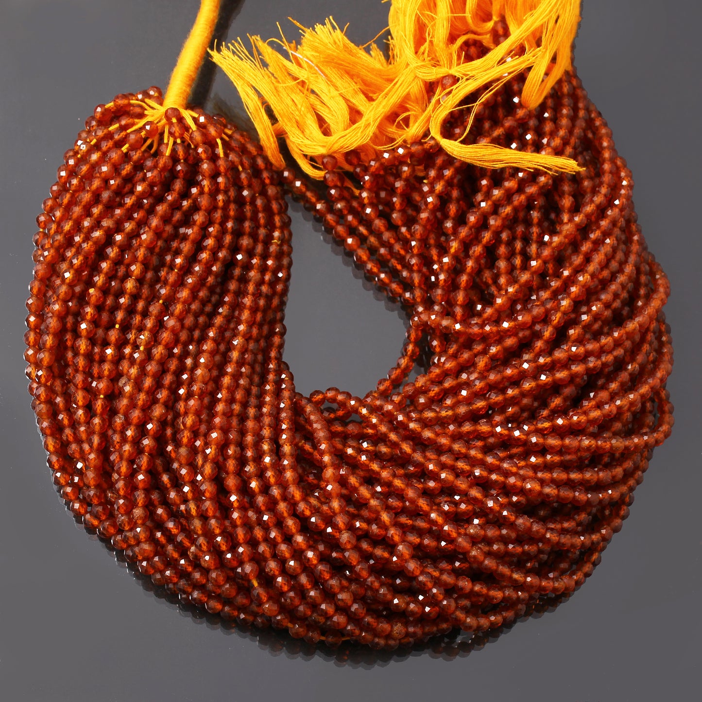 Natural Hessonite Gemstone Beads Strand 12.5 Inches – 4mm Round for Jewelry Making and Crafting