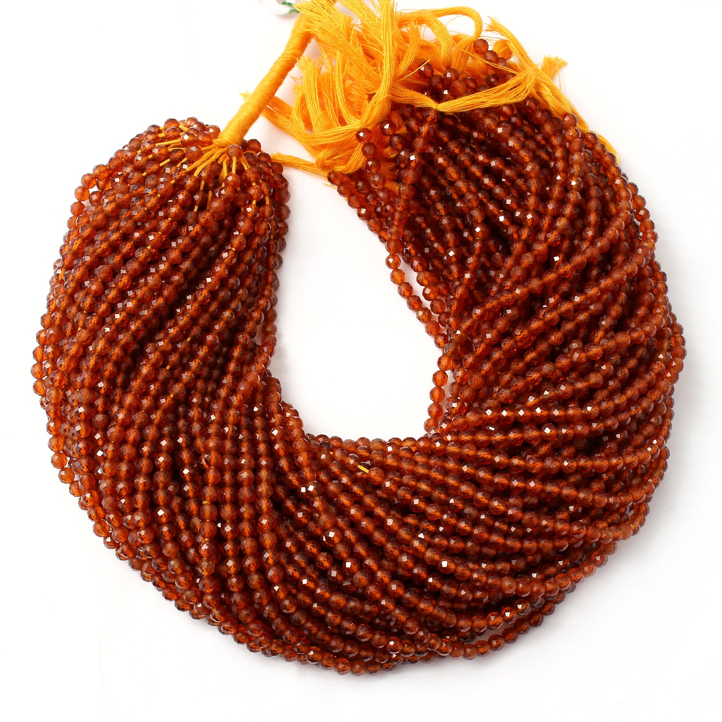 Natural Hessonite Gemstone Beads Strand 12.5 Inches – 4mm Round for Jewelry Making and Crafting