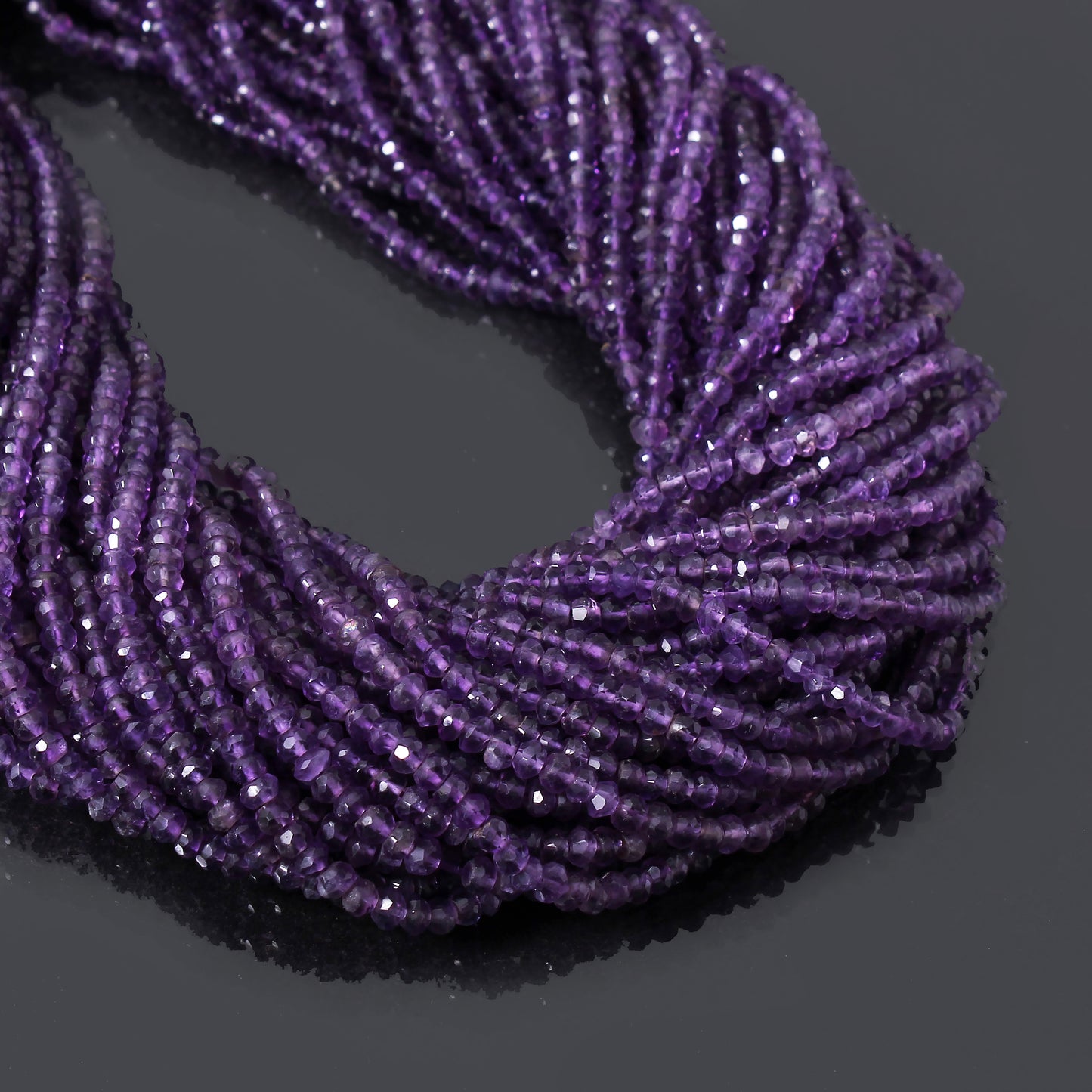 Natural Amethyst Faceted Rondelle Gemstone Beads Strand