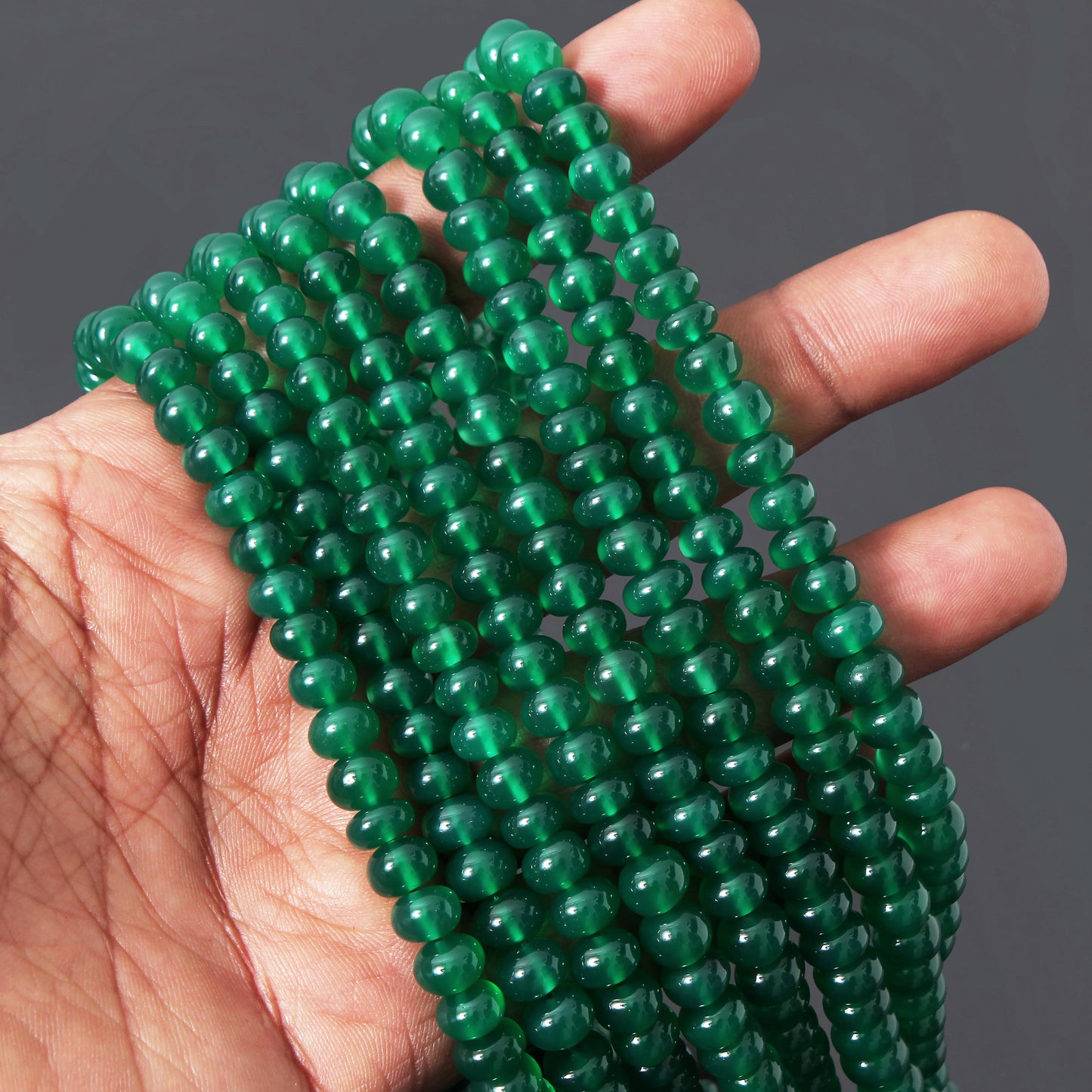 Natural Green Onyx Faceted Rondelle Gemstone Beads Strand – Vibrant Elegance