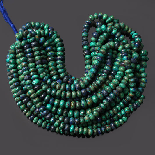 Natural Azurite Malachite Smooth Rondelle Gemstone Beads Strand – Create Stunning Jewelry Designs