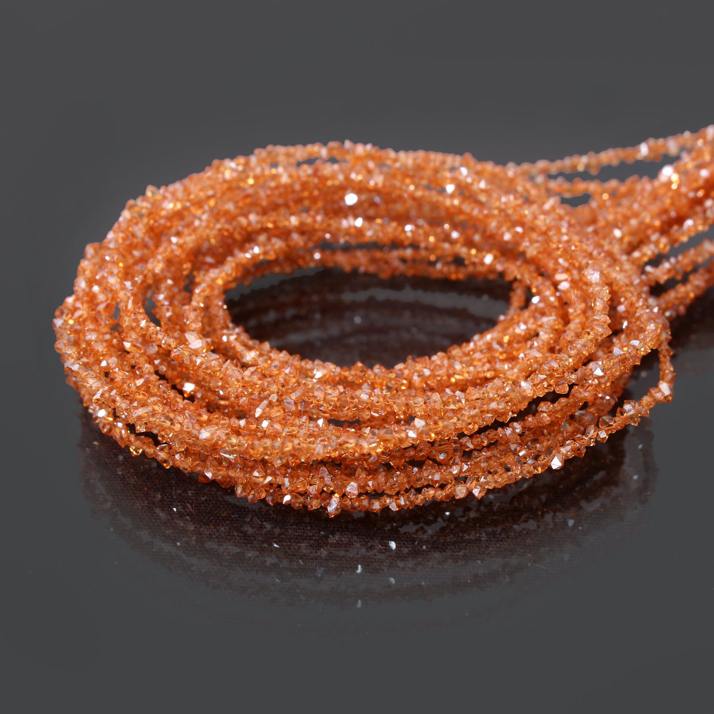 Orange Herkimer Diamond Uncut Chips Beads 2x3 mm – Natural Sparkling Rough Gemstone Strands for Jewelry Making