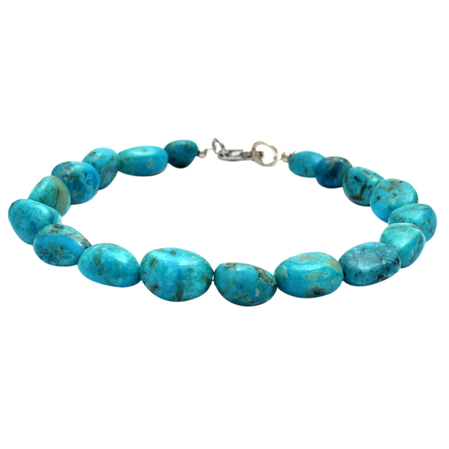 Natural Turquoise Nuggets Bead Bracelet has Sterling Silver Clasp