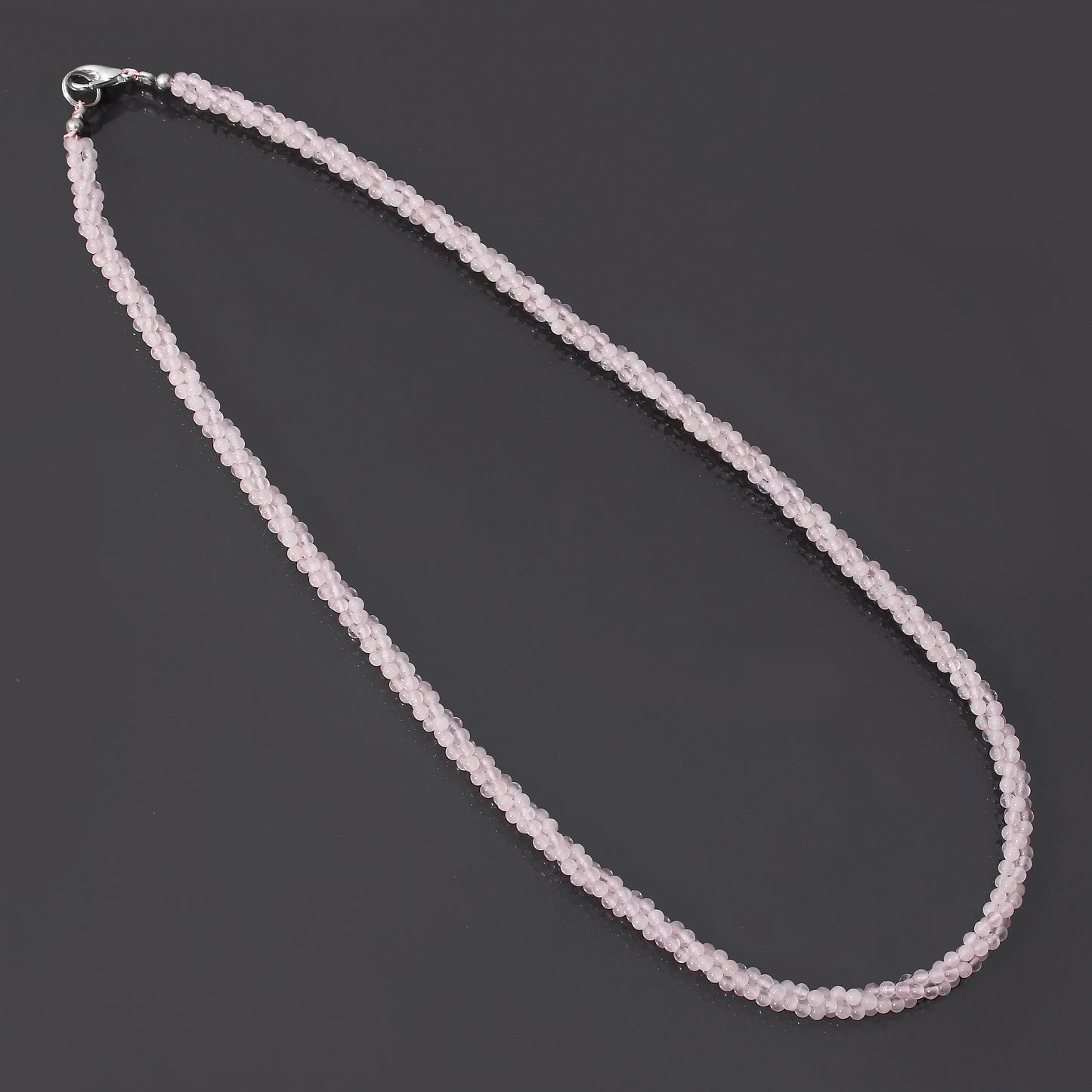 Natural Rose Quartz Twisted Beaded Necklace