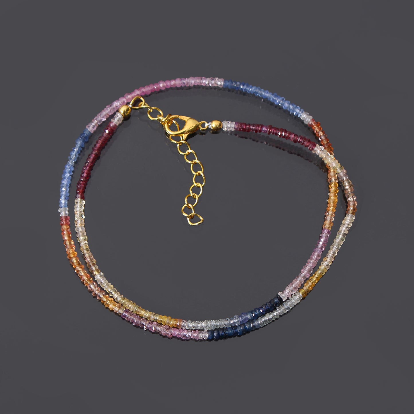 Luxurious Multi Sapphire Necklace with Gold Plated Silver Lobster Lock