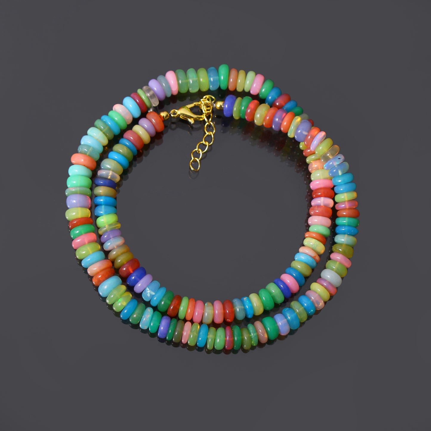 Rainbow Designer Candy Opal Gem Stone Necklace - Multi Color Beads Necklace Has Silver Clasp