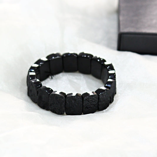 black tektite gemstone smooth edges long beaded stretchable bracelet