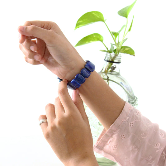 Natural Lapis Lazuli Smooth Stretch Bracelet for Men and Women