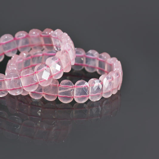 Attractive Rose Quartz Stretchable Bracelet - Natural Pink Gemstone Faceted Oval Bead Bracelet