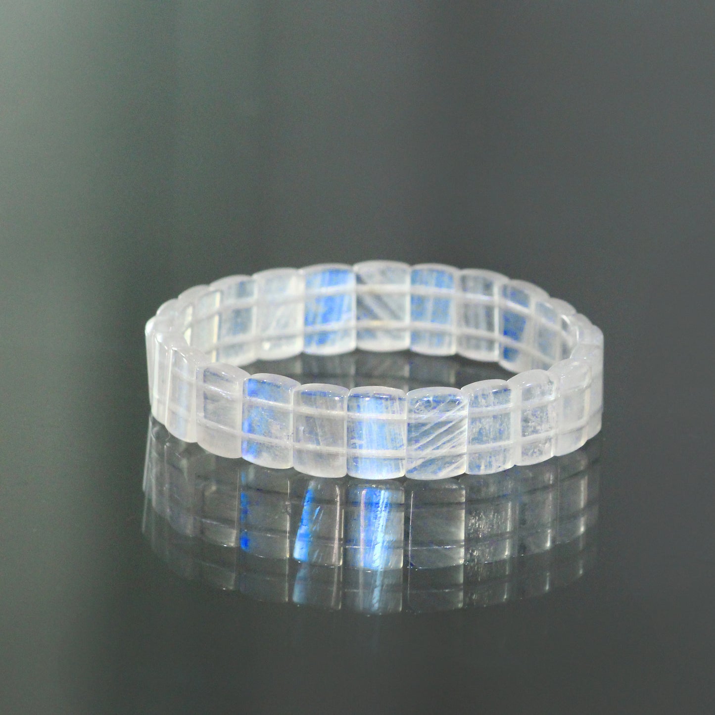 Natural Blue Flash Rainbow Moonstone Stretchable Bracelet 7 Inch