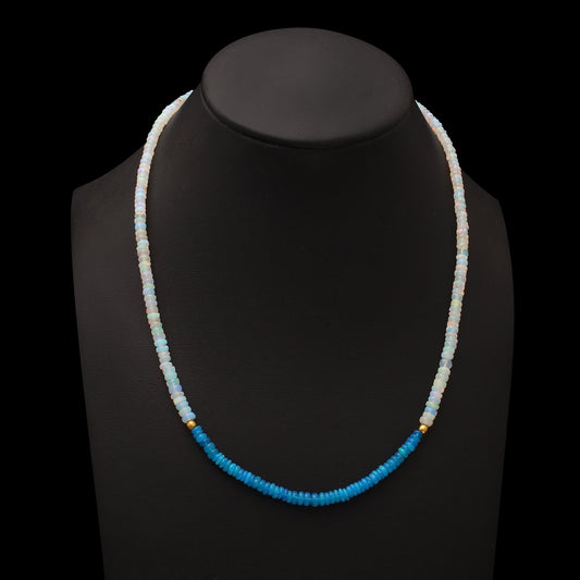 Natural Blue White Ethiopian Opal Gemstone Beaded Necklace
