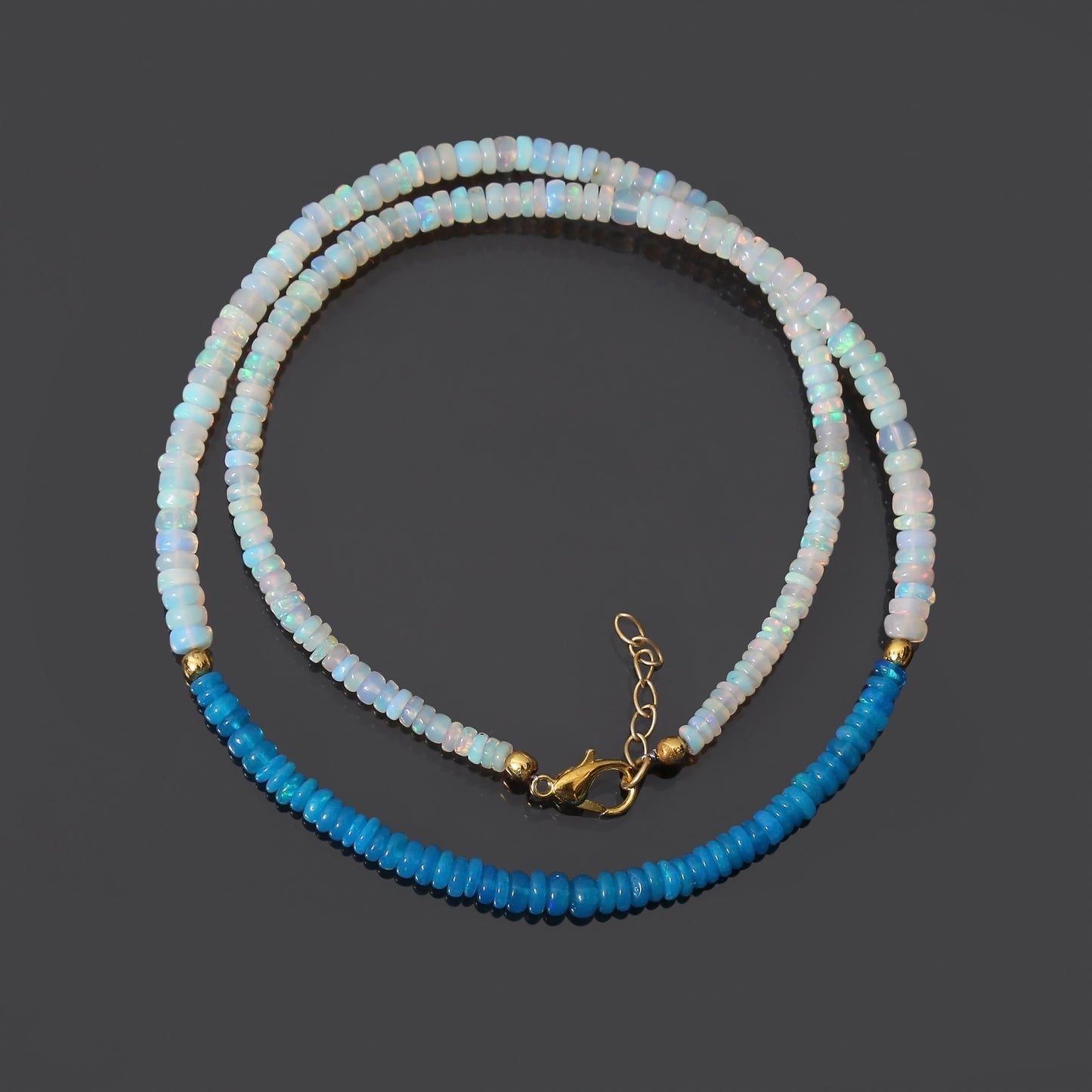 Natural Blue White Ethiopian Opal Gemstone Beaded Necklace