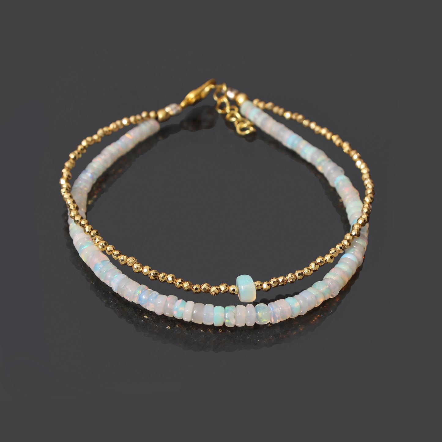 Ethiopian Opal Golden Hematite Gemstone Bracelet - Beautiful Unique Designer Layered Bracelets