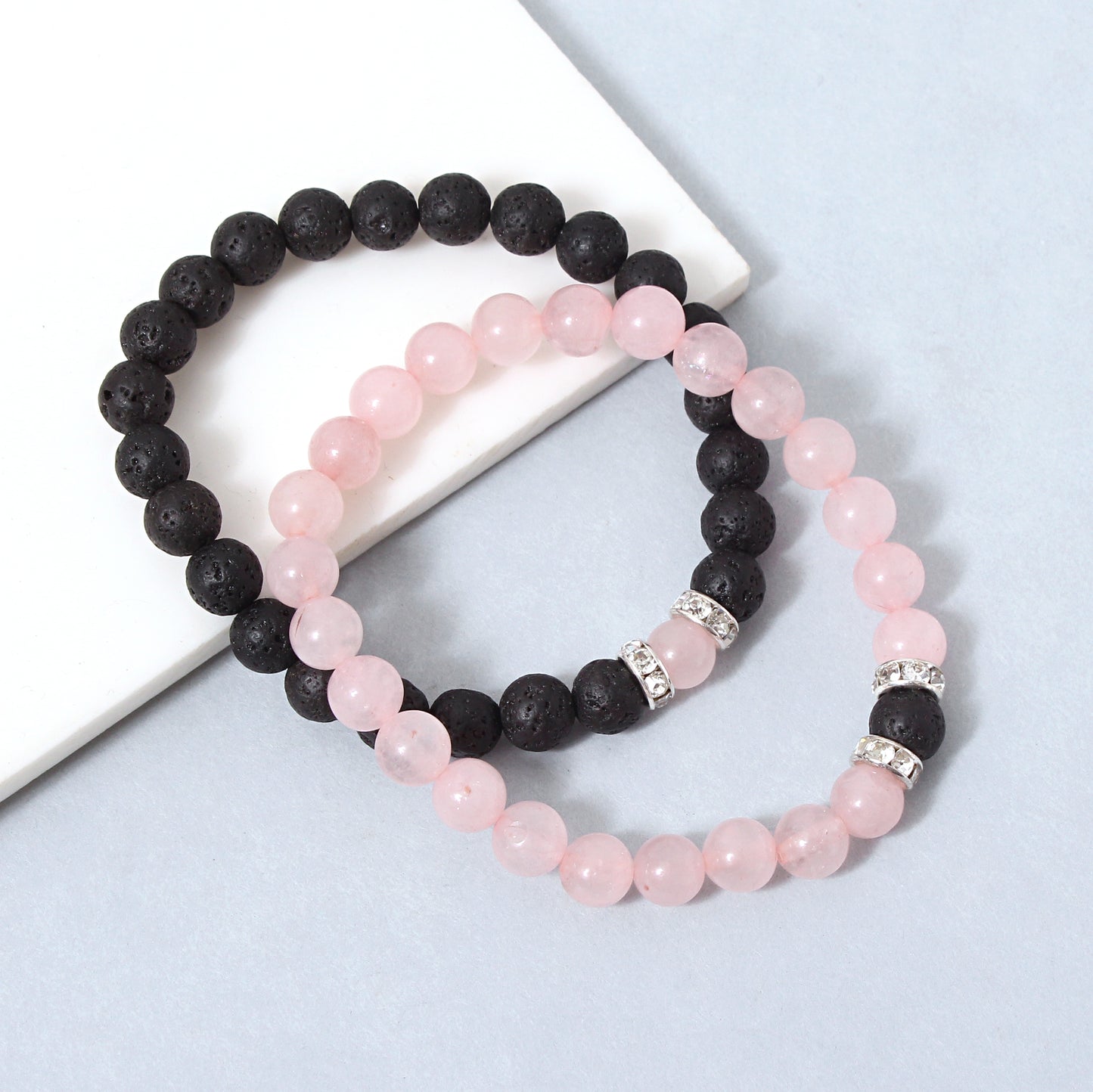 Rose Quartz Lava Beads Stretch Bracelet
