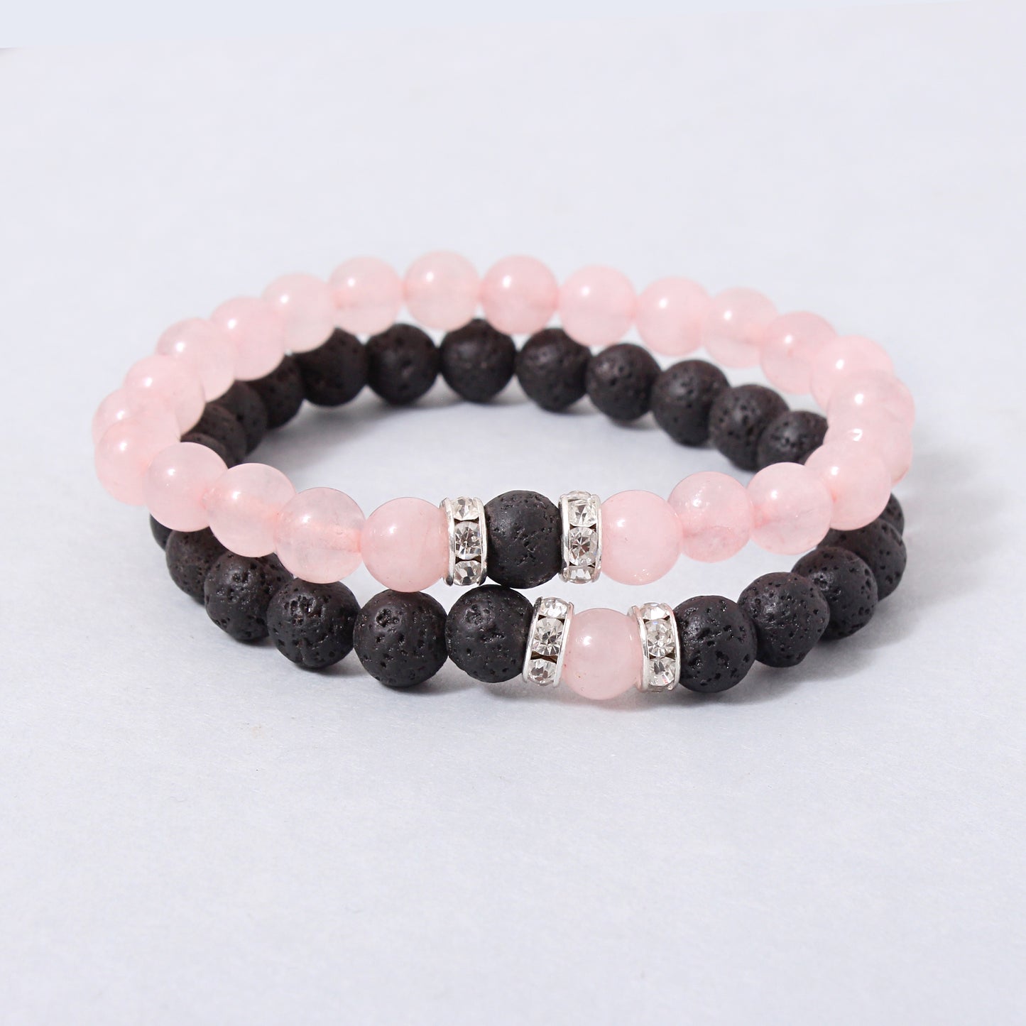 Black Lava beads and Rose Quartz Beaded Bracelet