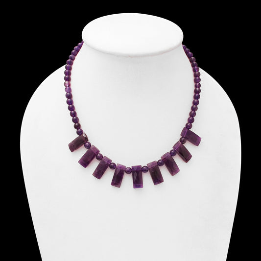 purple amethyst round and baguette beads necklace