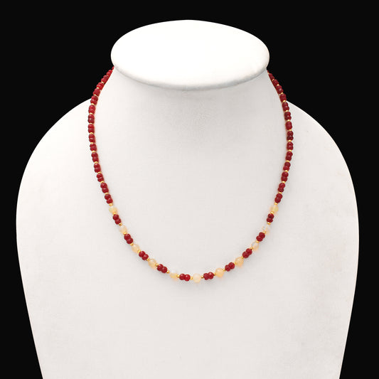 Ethiopian Opal and Ruby Rondelle Beaded Necklace with gold plated 925 sterling silver lobster lock