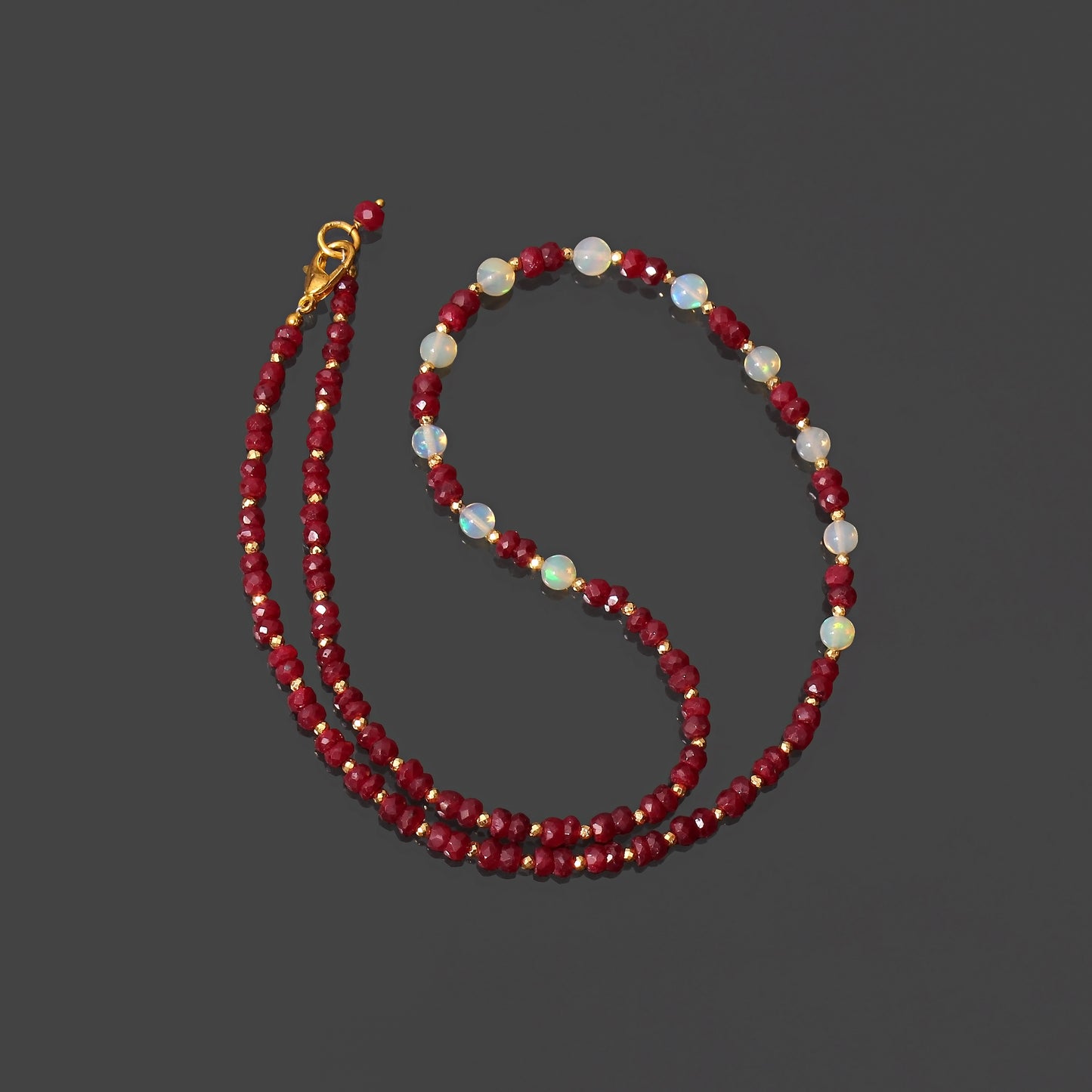 Ethiopian-ruby beaded 925 silver clasp necklace