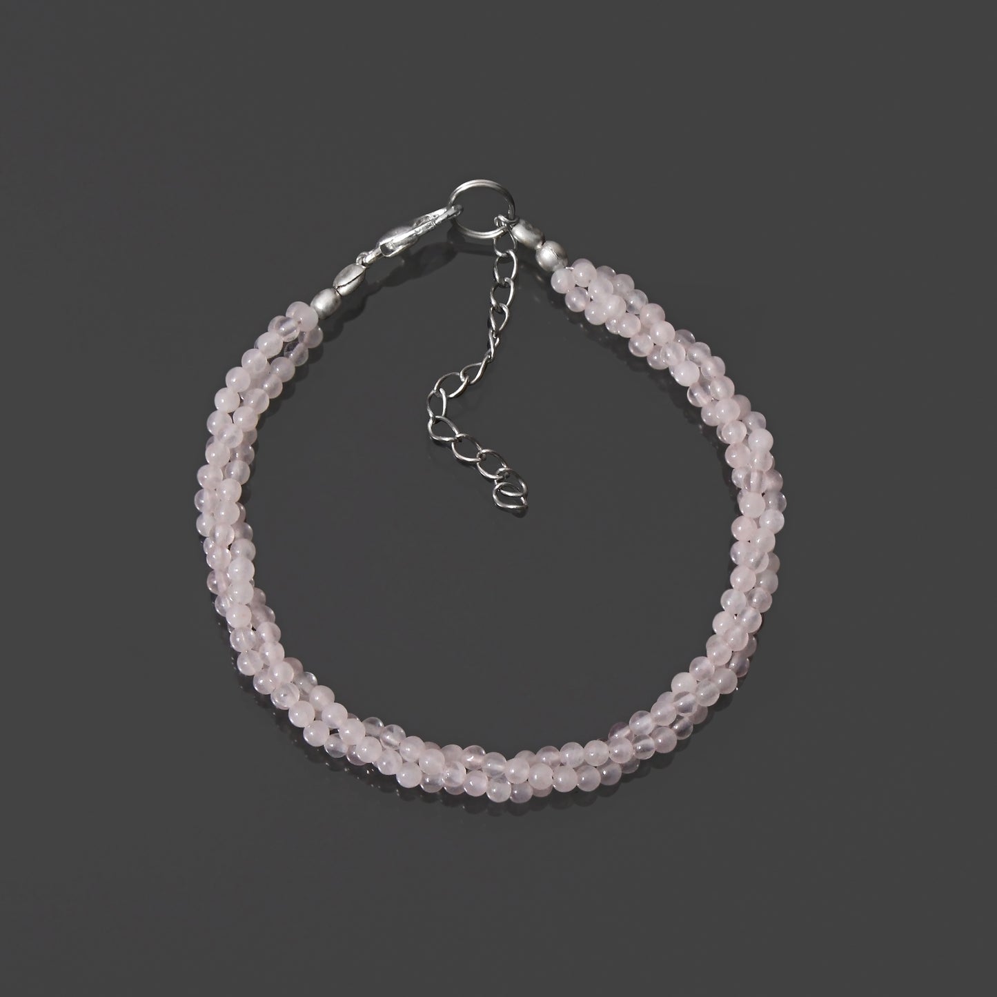 rose quartz tiny round smooth beads triple layer bracelet with 925 sterling silver lobster lock and extension chain