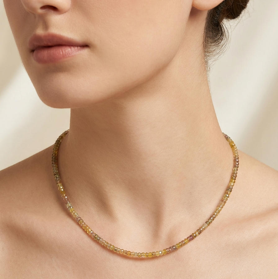 Natural Multi Color Sapphire Faceted Bead Necklace | Handmade Healing Gemstone Jewelry