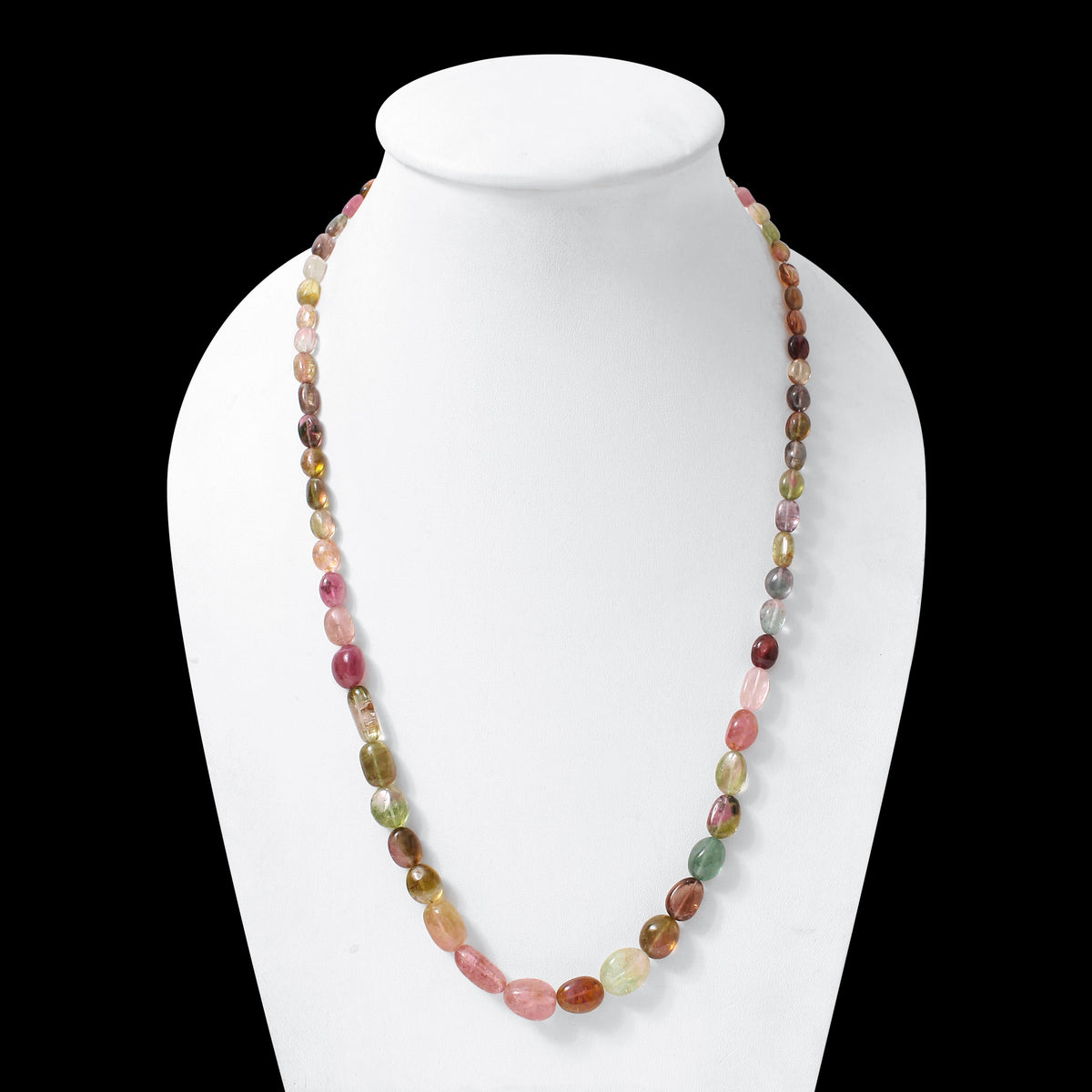 Natural Multi Tourmaline Plain Tumble Gemstone Necklace – Multicolor Tourmaline Beaded Statement Jewelry