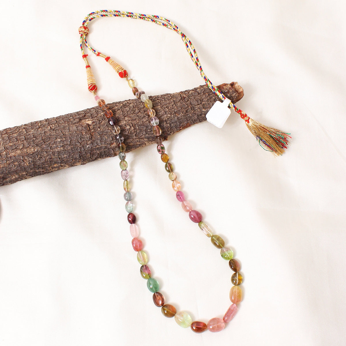 Natural Multi Tourmaline Plain Tumble Gemstone Necklace – Multicolor Tourmaline Beaded Statement Jewelry