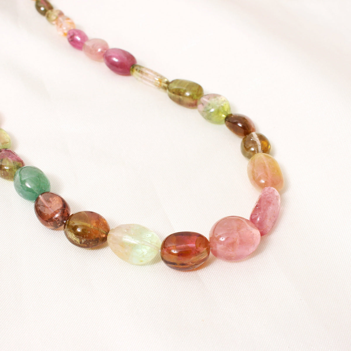 Natural Multi Tourmaline Plain Tumble Gemstone Necklace – Multicolor Tourmaline Beaded Statement Jewelry
