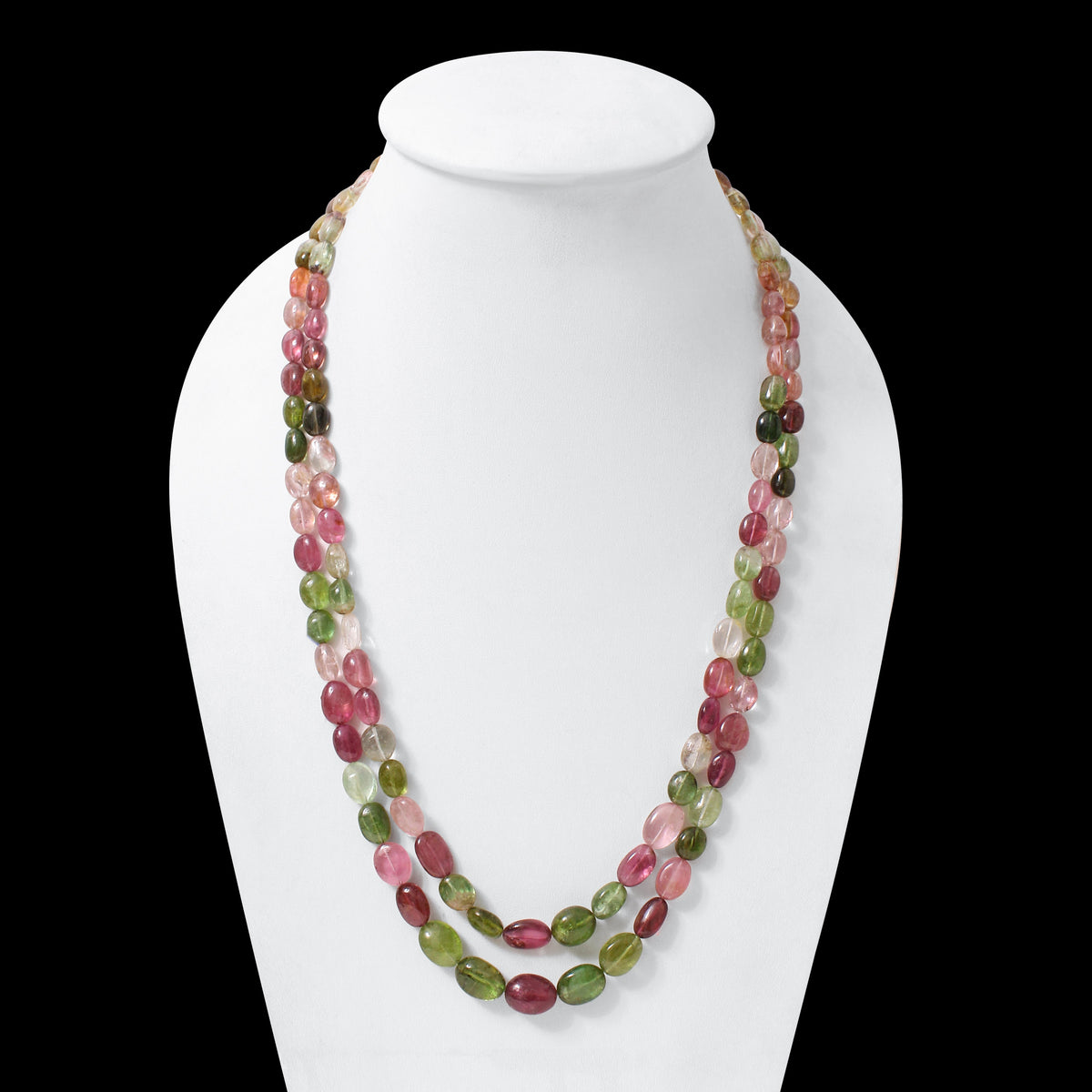 Natural Multi Tourmaline 2-Layer Gemstone Necklace – Plain Tumble Beads (6x8mm–11x15mm) Multi-Color Jewelry