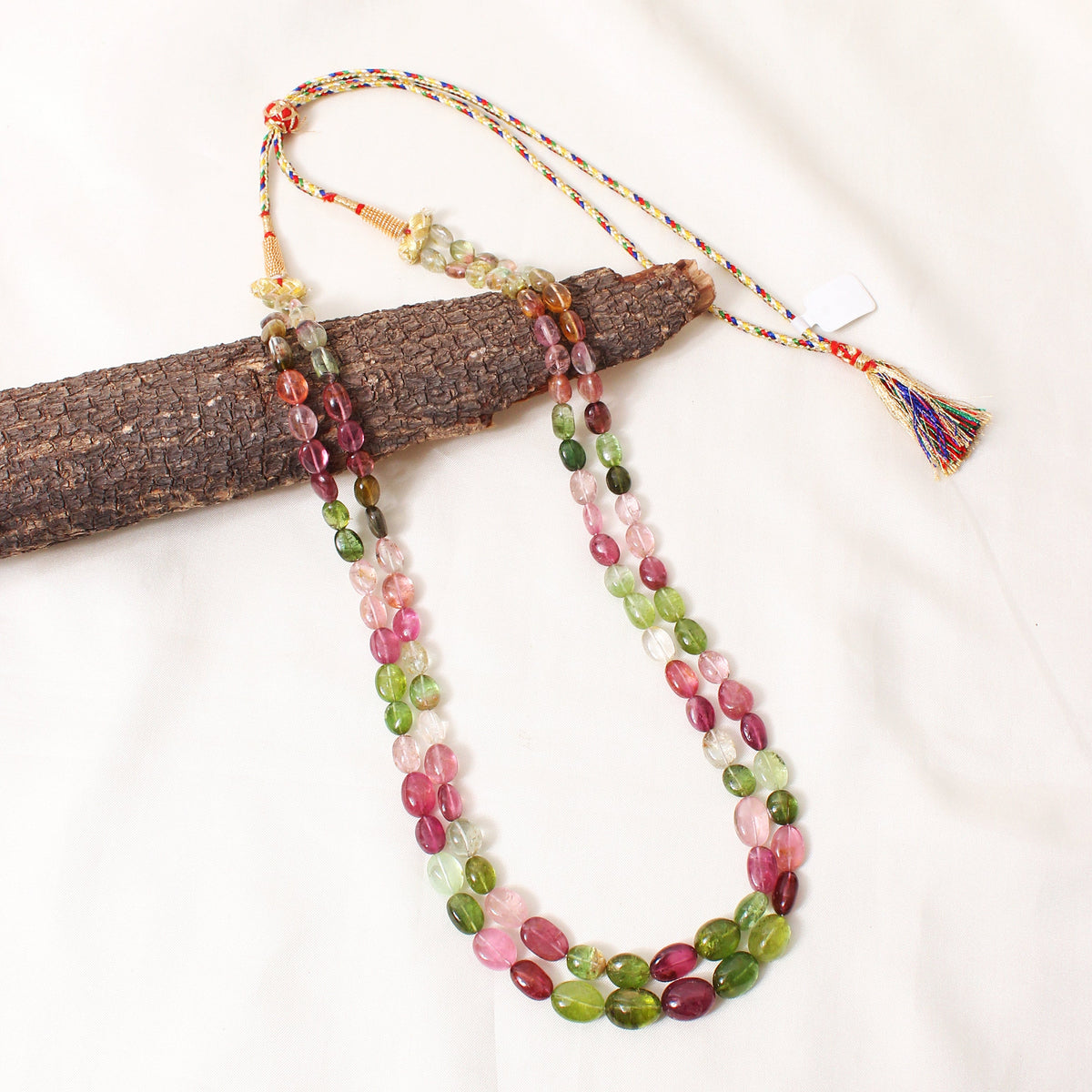 Natural Multi Tourmaline 2-Layer Gemstone Necklace – Plain Tumble Beads (6x8mm–11x15mm) Multi-Color Jewelry