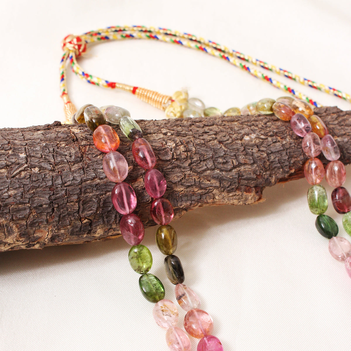 Natural Multi Tourmaline 2-Layer Gemstone Necklace – Plain Tumble Beads (6x8mm–11x15mm) Multi-Color Jewelry