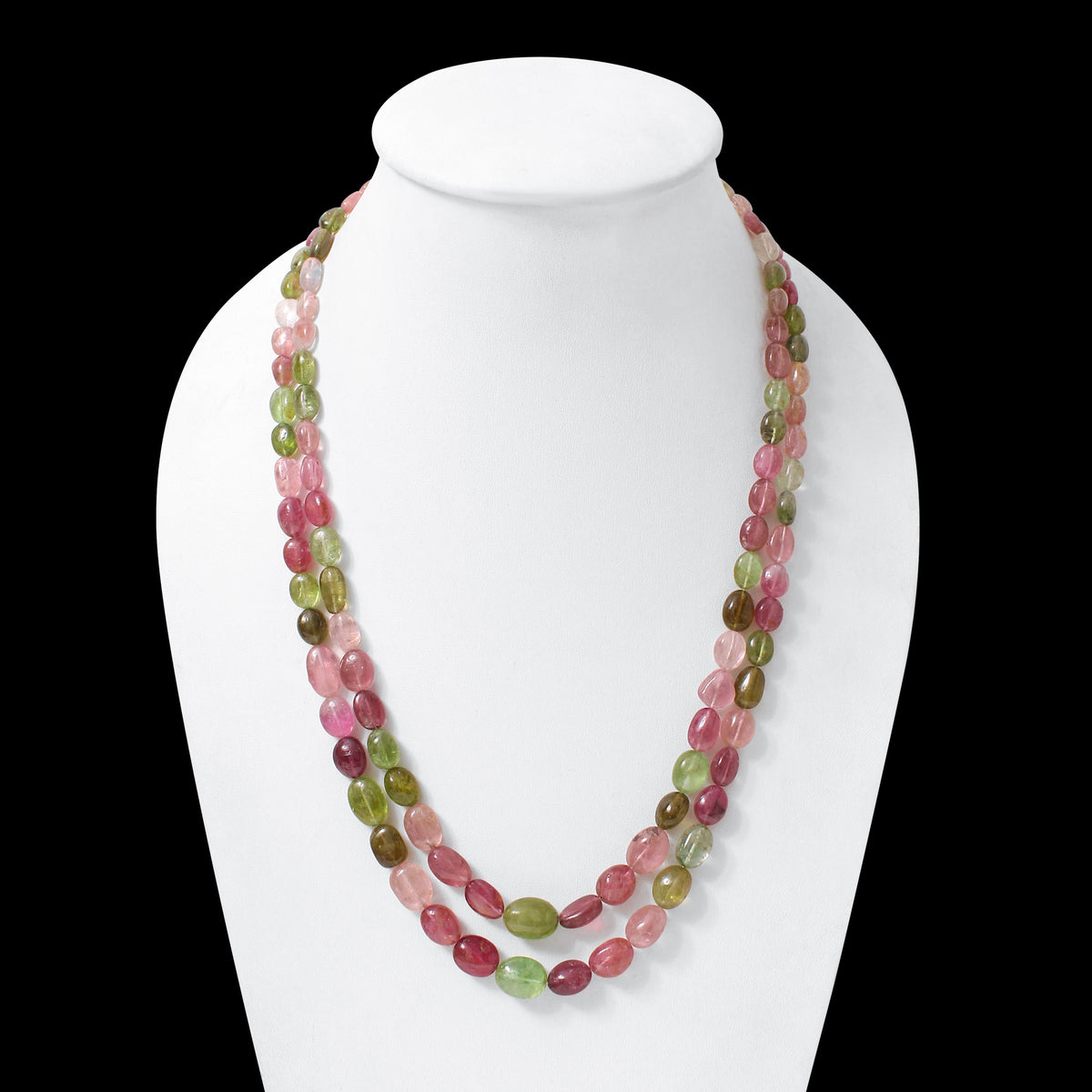 Natural Multi-Color Tourmaline Double Layer Gemstone Necklace – Plain Tumble Beaded Jewelry